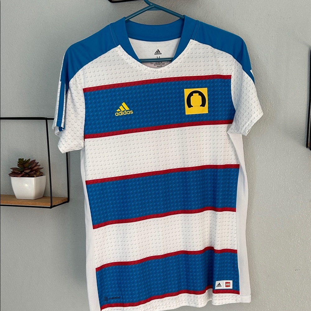 Adidas White and Blue Jersey with Red Stripes